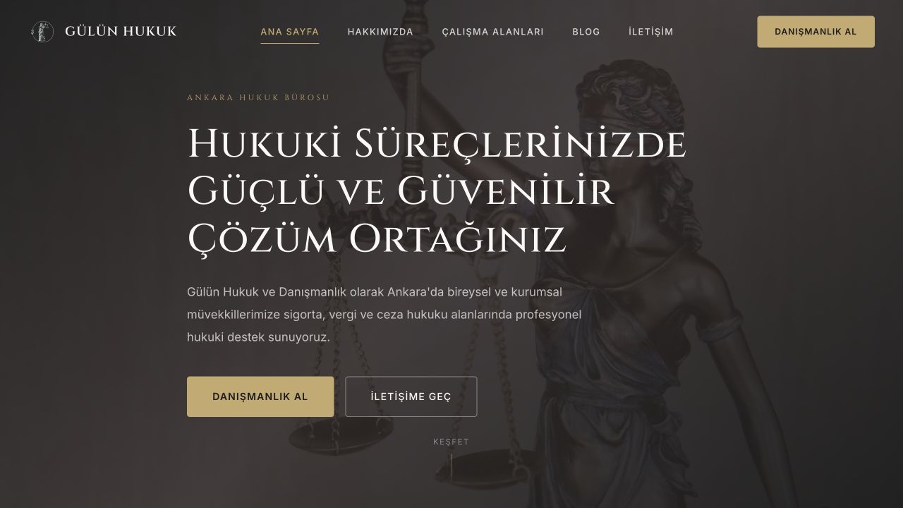 Gülün Hukuk ve Danışmanlık web sitesinin ana sayfası